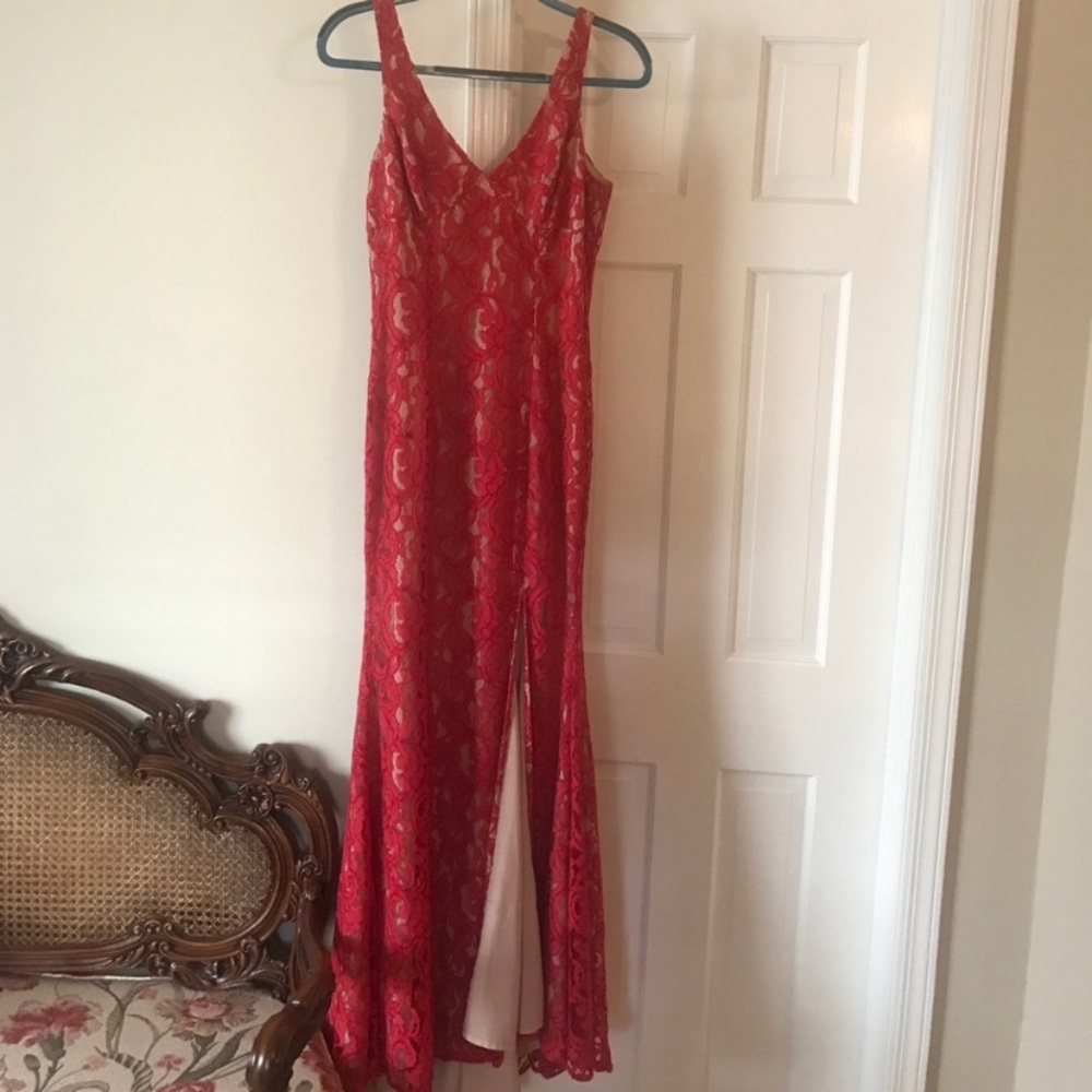 Red lace formal dress